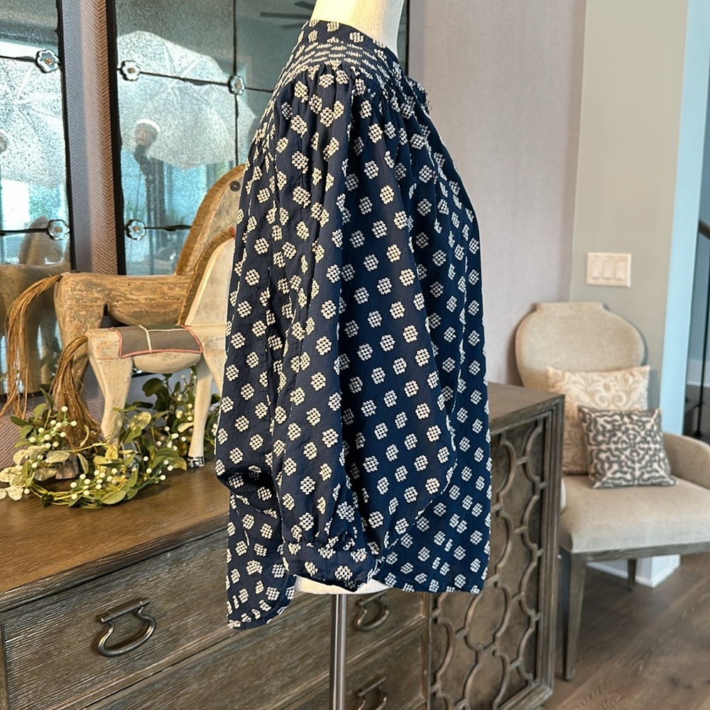 Anthropologie blue and white Dolman Sleeve button up blouse - Picture 7 of 12